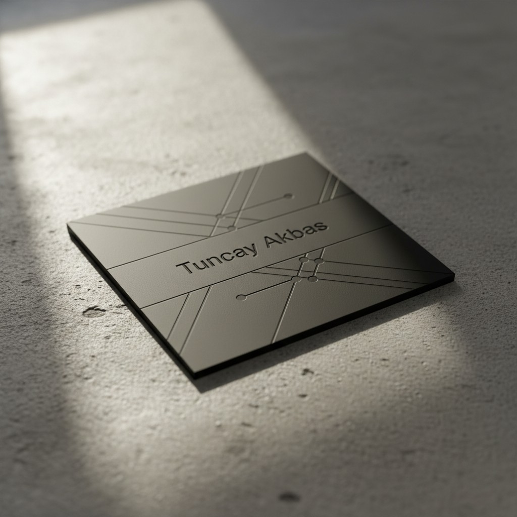 There's a business card on a concrete surface. It appears in the top left corner, with the light casting a section of the ...